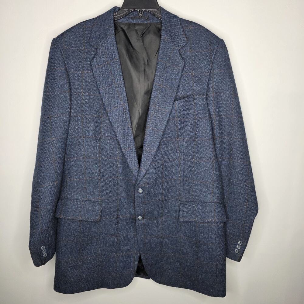 Triona Design Mens Blue SZ 44 Donegal Handwoven Herringborn Tweed Wool Blazer
